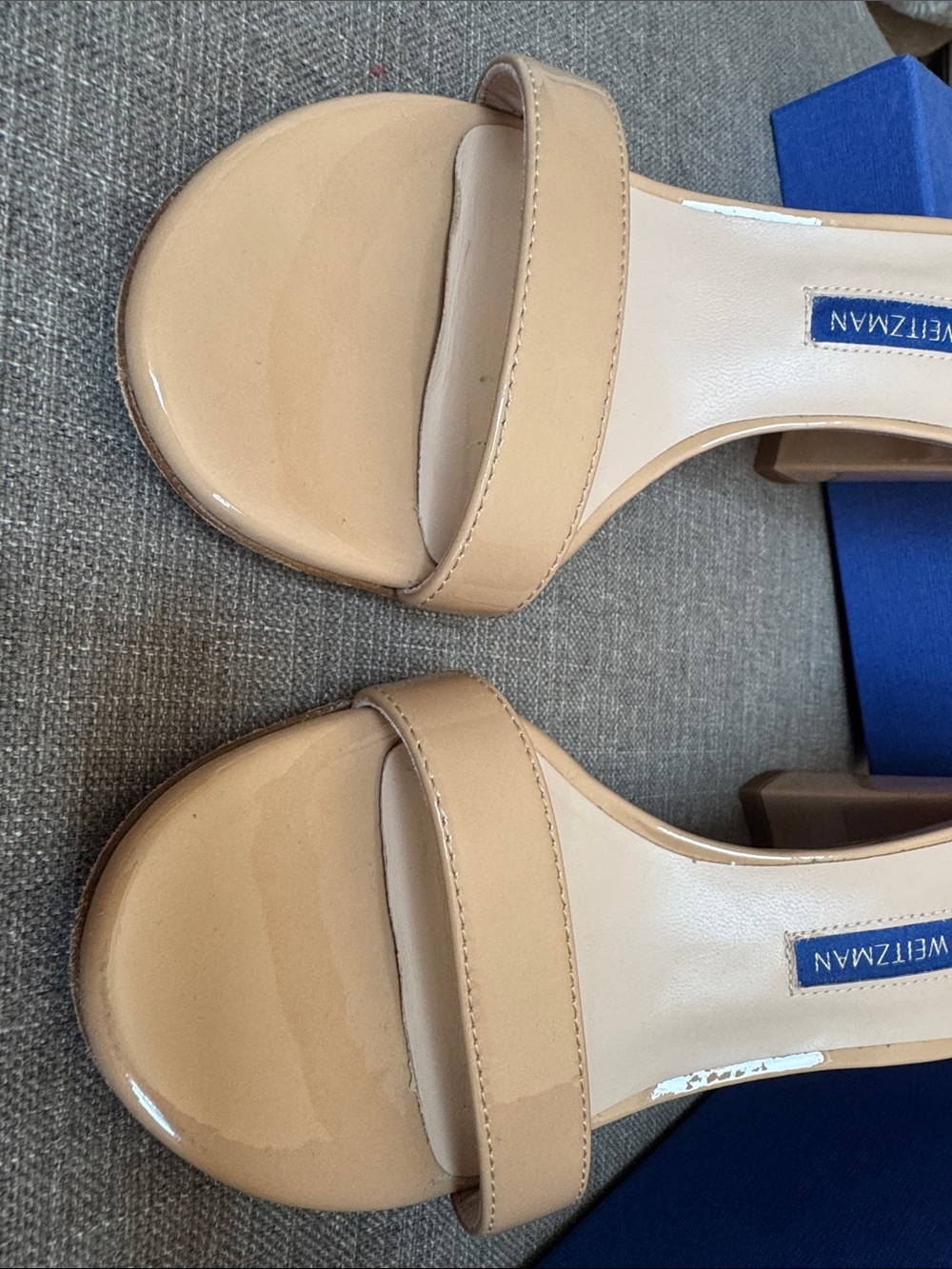 Stuart Weitzman NearlyNude Nudist Ankle Strap Sandal Block Heel 5.5 Adobe Patent - Picture 4 of 4